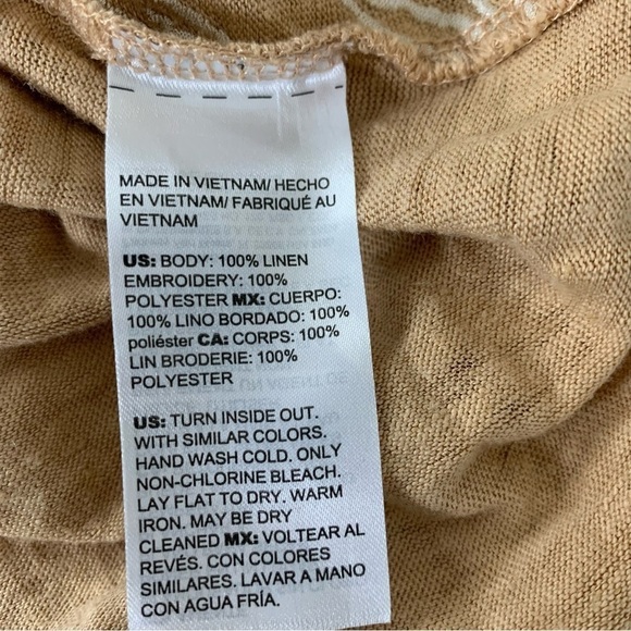 Chicos Womens 100% Linen Embroidered Short Sleeve Top Tan Neutral Lagenlook - Picture 12 of 16